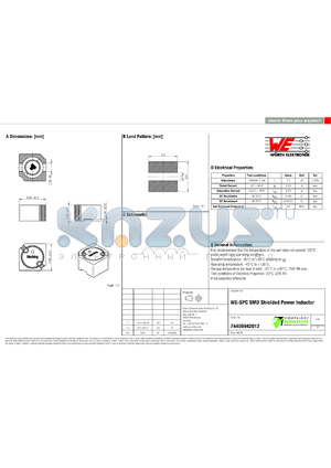 74408942012 datasheet - WE-SPC SMD Shielded Power Inductor