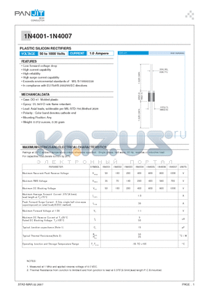 1N4001_07 datasheet - PLASTIC SILICON RECTIFIERS