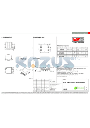 744207 datasheet - WE-SL SMD Common Mode Line Filter