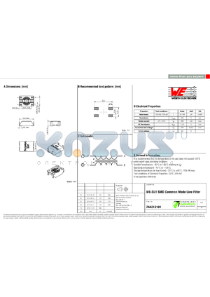 744212101 datasheet - WE-SL1 SMD Common Mode Line Filter