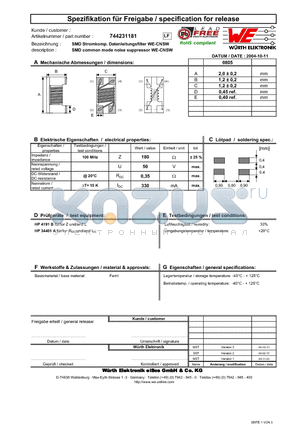 744231181 datasheet - SMD common mode noise suppressor WE-CNSW