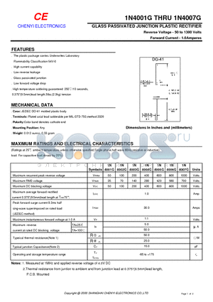 1N4002G datasheet - GLASS PASSIVATED JUNCTION PLASTIC RECTIFIER