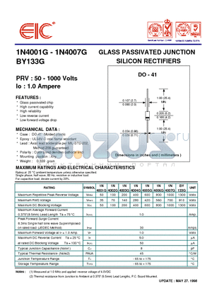 1N4002G datasheet - GLASS PASSIVATED JUNCTION SILICON RECTIFIERS