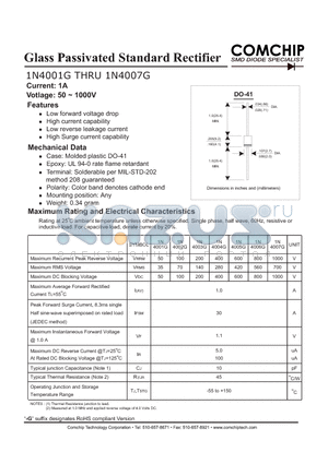 1N4002G datasheet - Glass Passivated Standard Rectifier