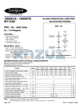 1N4002G datasheet - GLASS PASSIVATED JUNCTION SILICON RECTIFIERS