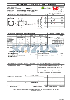 744281100 datasheet - Stromkompensierter SMD Line Filter WE-SCC