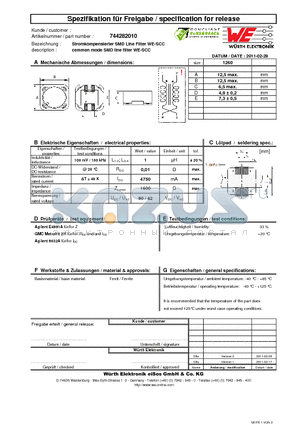 744282010 datasheet - Stromkompensierter SMD Line Filter WE-SCC