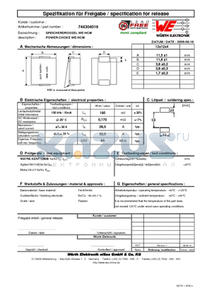 744304016 datasheet - POWER-CHOKE WE-HCM