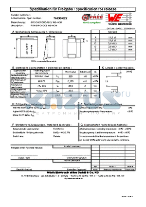 744304022 datasheet - POWER-CHOKE WE-HCM