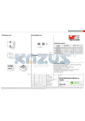 744311220 datasheet - WE-HCI SMD Flat Wire High Current Inductor