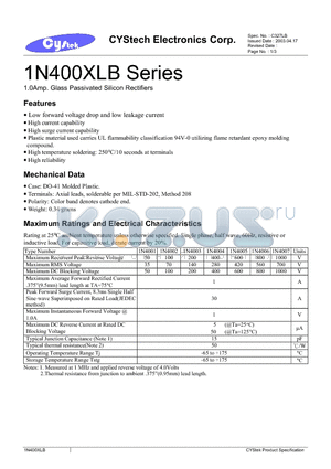 1N4003 datasheet - 1.0Amp. Glass Passivated Silicon Rectifiers