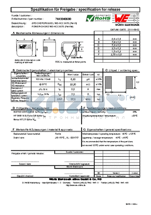 7443340680 datasheet - POWER-CHOKE WE-HCC 8070 (Ferrite)