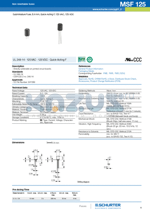 0034.4224 datasheet - Subminiature Fuse, 6.4 mm, Quick-Acting F, 125 VAC, 125 VDC