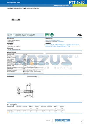 0034.5033 datasheet - Miniature Fuse, 5 x 20 mm, Super-Time-Lag TT, 250 VAC