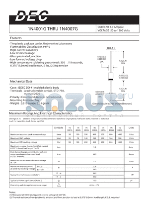 1N4003G datasheet - CURRENT 1.0 Ampere VOLTAGE 50 to 1300 Volts