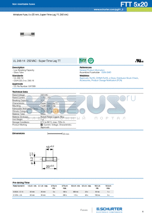 0034.5047.TR datasheet - Miniature Fuse, 5 x 20 mm, Super-Time-Lag TT, 250 VAC