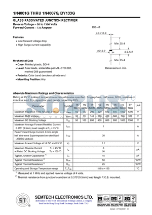 1N4003G datasheet - GLASS PASSIVATED JUNCTION RECTIFIER