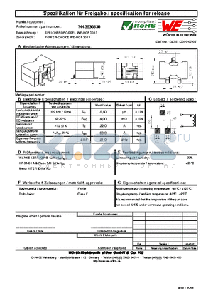 7443630550 datasheet - POWER-CHOKE WE-HCF 2013