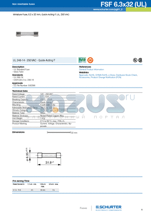 0034.5123 datasheet - Miniature Fuse, 6.3 x 32 mm, Quick-Acting F, UL, 250 VAC