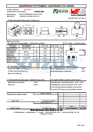 7443631500 datasheet - POWER-CHOKE WE-HCF 2013