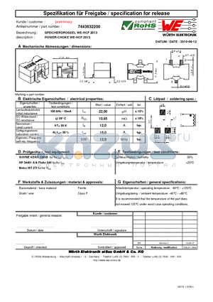 7443632200 datasheet - POWER-CHOKE WE-HCF 2013