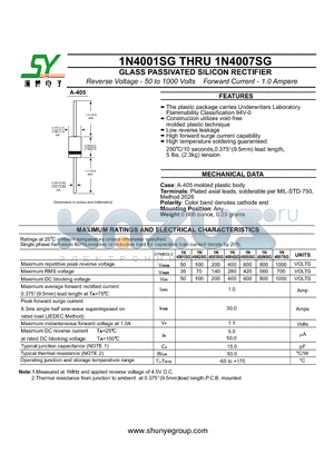 1N4003SG datasheet - GLASS PASSIVATED SILICON RECTIFIER