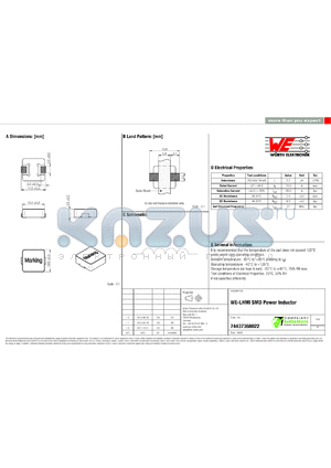74437368022 datasheet - WE-LHMI SMD Power Inductor