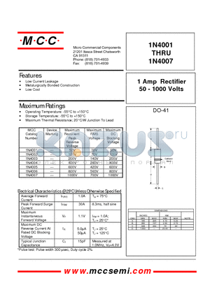 1N4004 datasheet - 1 Amp Rectifier 50 - 1000 Volts