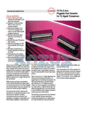 74441-0013 datasheet - 70-Pin Z-Axis Pluggable Host Connector for 10-Gigabit Transceivers