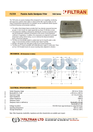 7444 datasheet - FILTER Passive Audio Bandpass Filter