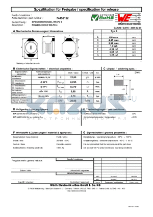 74455122 datasheet - POWER-CHOKE WE-PD 4