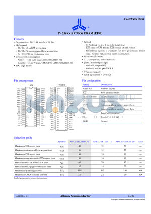 AS4C256K16E0-50 datasheet - 5V 256Kx16 CMOS DRAM (EDO)