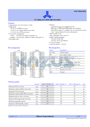 AS4C256K16E0-30 datasheet - 5V 256Kx16 CMOS DRAM (EDO)