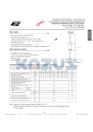 1N4004G datasheet - GENERAL PURPOSE PLASTIC RECTIFIER