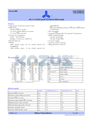 AS4CM4E1Q-50 datasheet - 4M X 4 CMOS Quad CAS DRAM (EDO) family