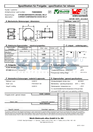 7446326002 datasheet - CURRENT-COMPENSATED CHOKE WE-LF