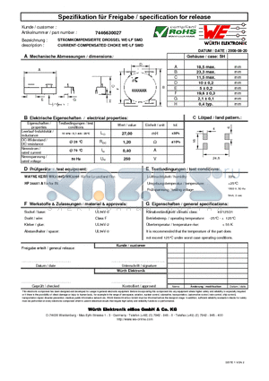 7446630027 datasheet - CURRENT-COMPENSATED CHOKE WE-LF SMD