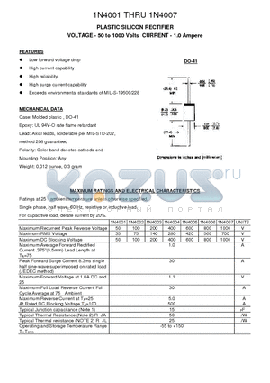 1N4005 datasheet - PLASTIC SILICON RECTIFIER