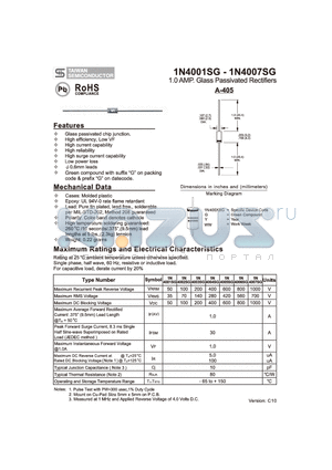 1N4004SG datasheet - 1.0 AMP. Glass Passivated Rectifiers