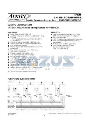AS4DDR232M72PBG-5/XT datasheet - 32Mx72 DDR2 SDRAM iNTEGRATED Plastic Encapsulated Microcircuit