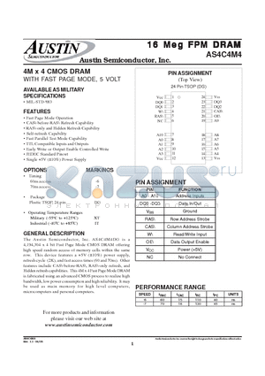 AS4C4M4 datasheet - 4M x 4 CMOS DRAM WITH FAST PAGE MODE, 5 VOLT