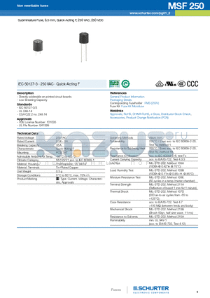 0034.6000 datasheet - Subminiature Fuse, 8.5 mm, Quick-Acting F, 250 VAC, 250 VDC