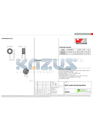 7447011 datasheet - WE-FI Leaded Toroidal Line Choke