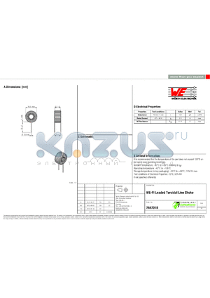 7447018 datasheet - WE-FI Leaded Toroidal Line Choke