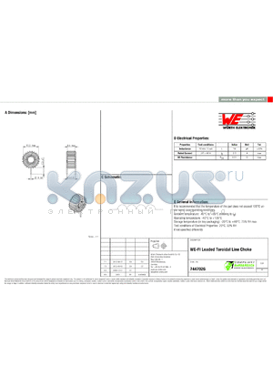 7447026 datasheet - WE-FI Leaded Toroidal Line Choke