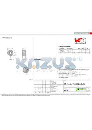 7447027 datasheet - WE-FI Leaded Toroidal Line Choke