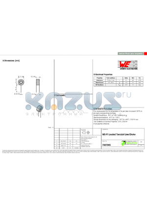 7447045 datasheet - WE-FI Leaded Toroidal Line Choke