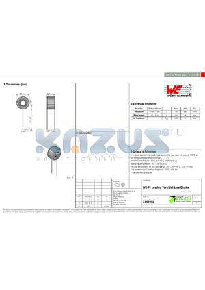 7447050 datasheet - WE-FI Leaded Toroidal Line Choke