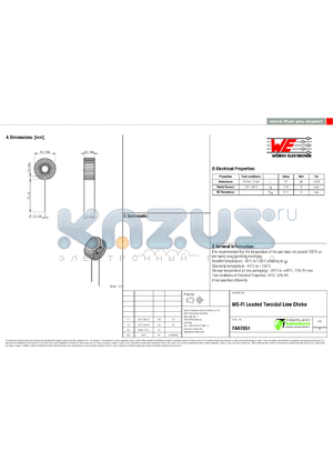 7447051 datasheet - WE-FI Leaded Toroidal Line Choke