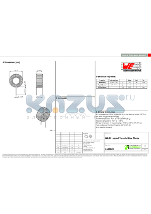 7447070 datasheet - WE-FI Leaded Toroidal Line Choke